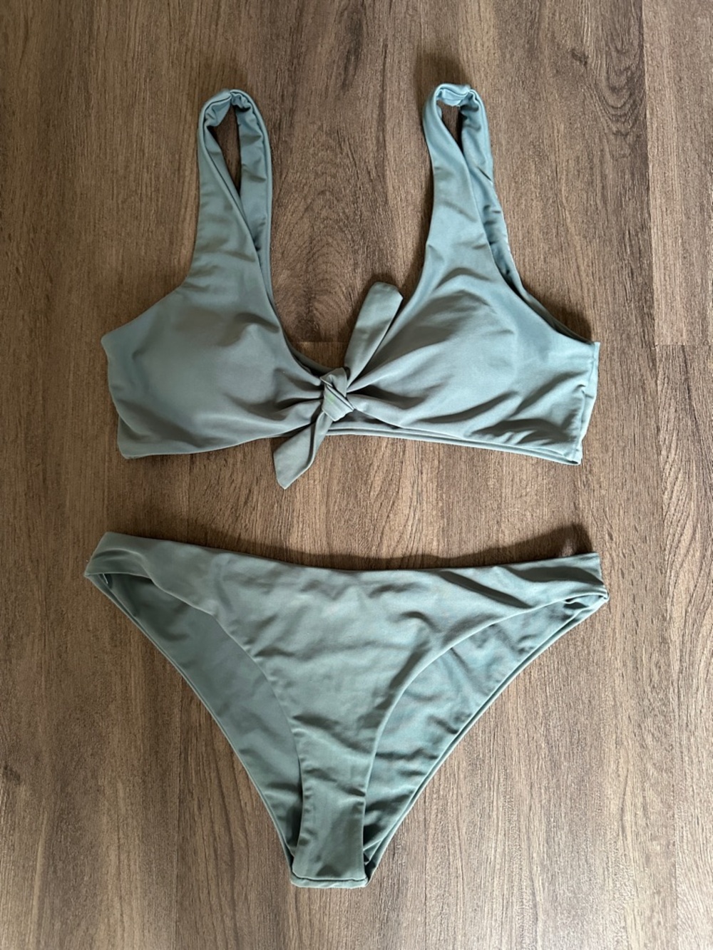 Knot Front Scoop Bikini Set - Sage Green